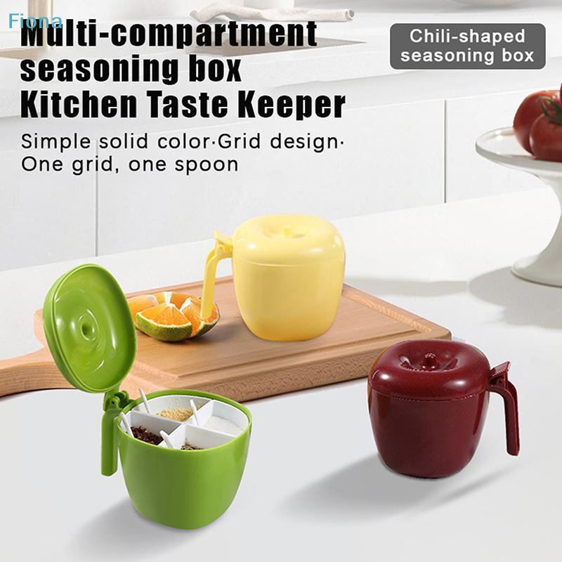 Apple-Shaped Multi-Compartment Seasoning Box,4-in-1 Kitchen Spice Container with Spoons and Lids