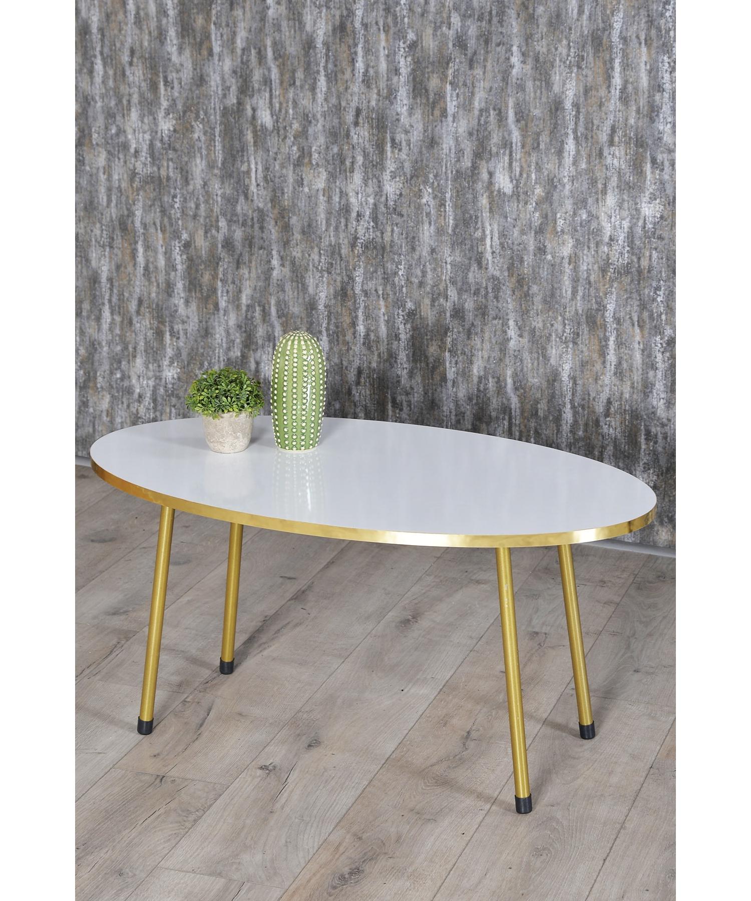 

Center Table White Ellipse Gold Metal Leg Gold