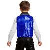 Boys Girls Sparkly Sequin Vest Contrast Lapel Collar Sleeveless Asymmetrical Waistcoat for Stage Performance Costume Tops