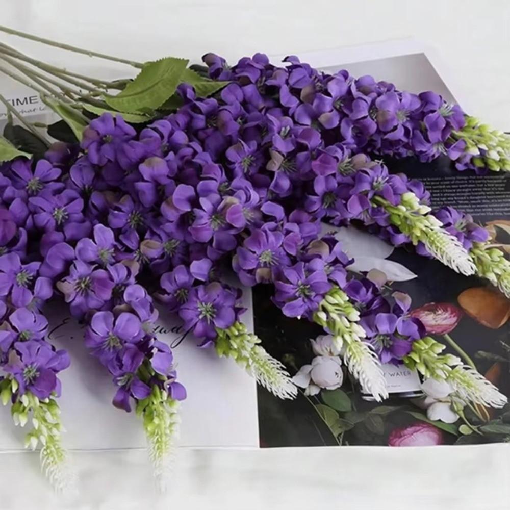 with Leaves Shyacinth Rattan Long Stem Silk Flower 3D Delphinium  Photo Props