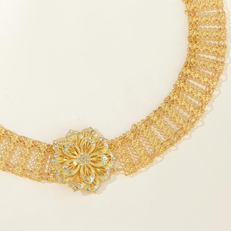 Blingbling Waist Belt Stylish Carved Floral Waist Chain Belt Elaborate Chain Belly Chain for Wedding Waist Chain