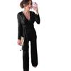 V-neck Long sleeve Shiny Crystal Sequin Waist Hugging Jumpsuit Formal Dress Women V-Neck Jumpsuit Pants Women
