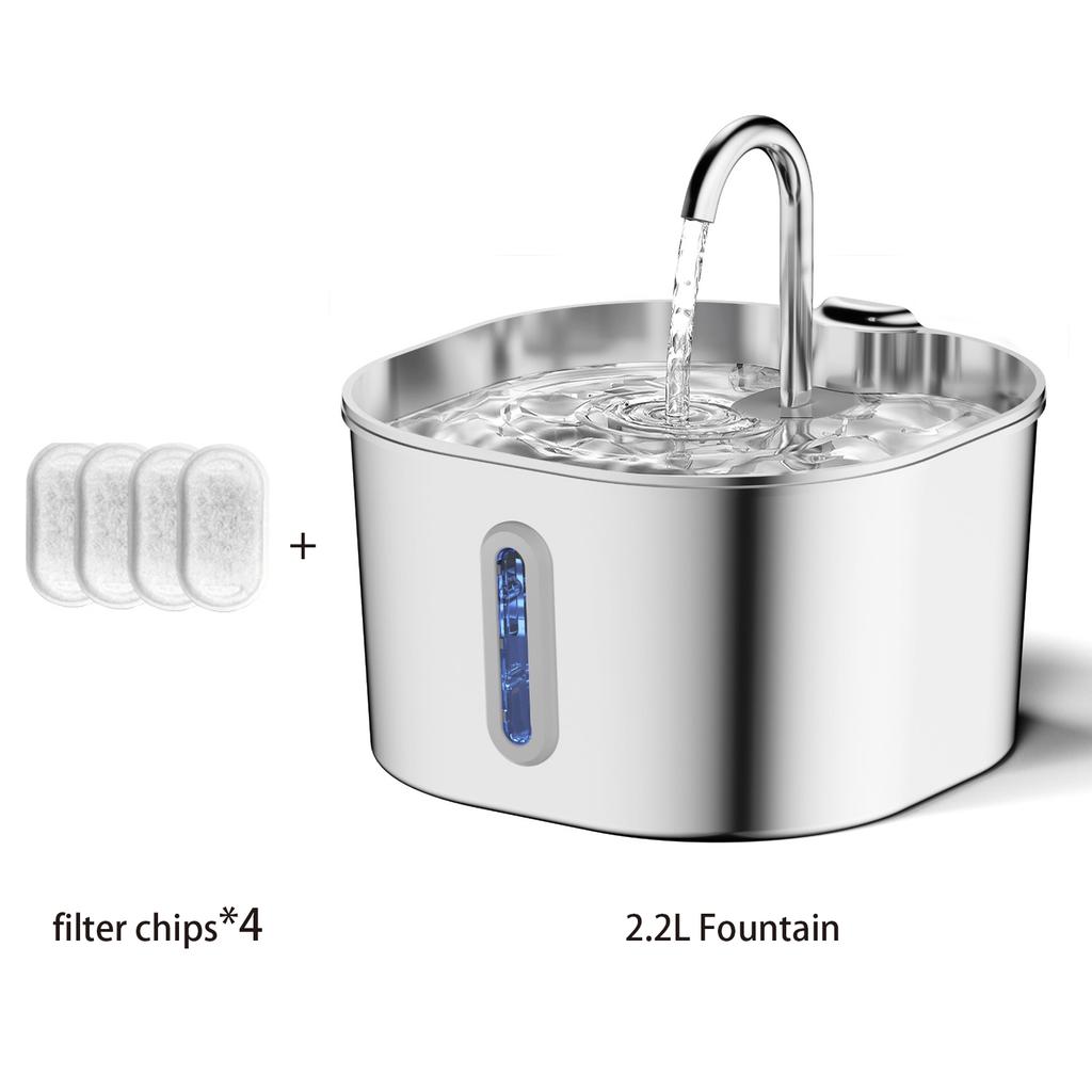 2.2L Automatic Stainless Steel Square Cat Water Fountain Pet Water Fountain with Window (without 5V 1A Socket)