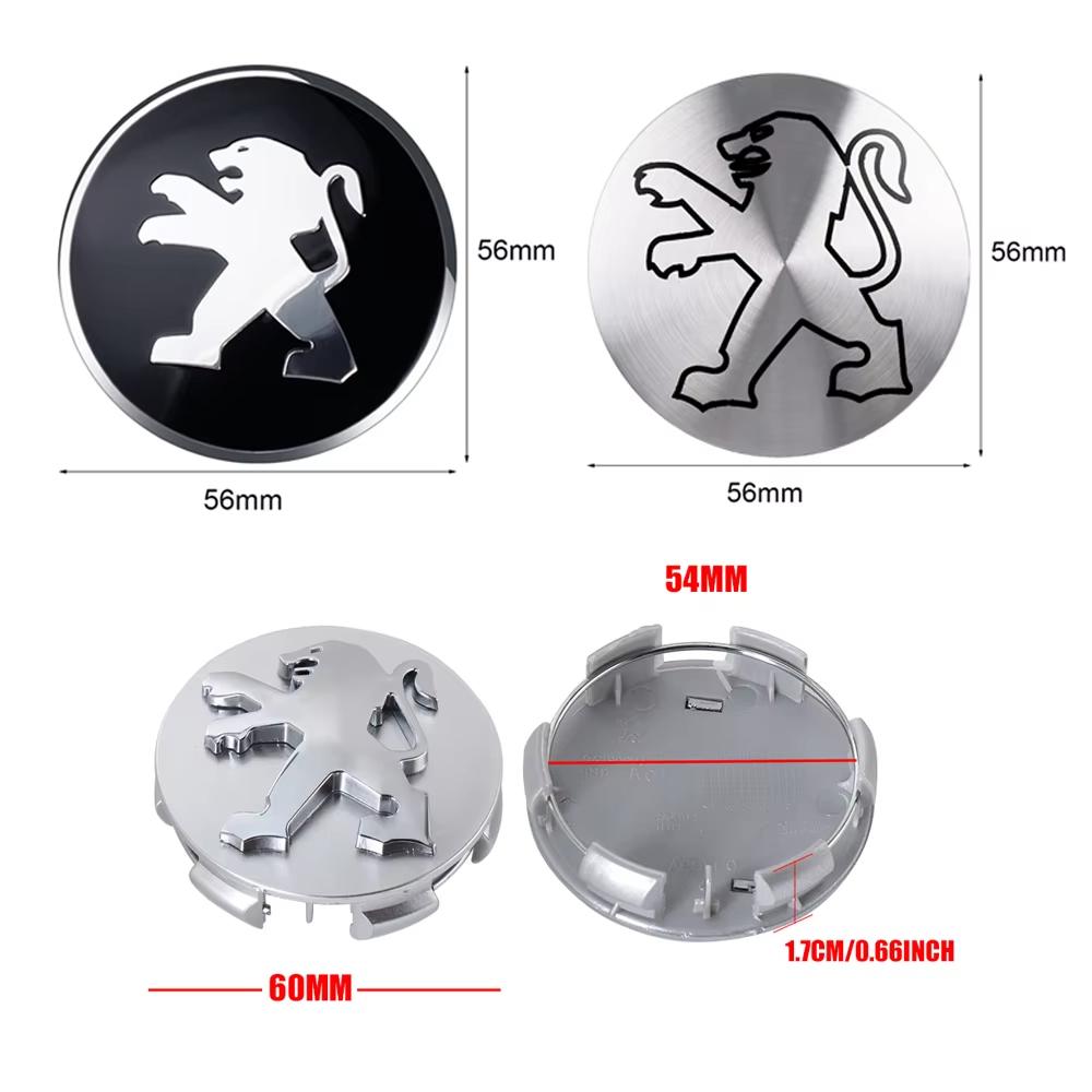 56/60mm Original 4Pcs Car Wheel Center Hub Cap Badge Cover For Peugeot 406 405 205 3008 206 5008 308 208 408 508 407 107 307 RCZ