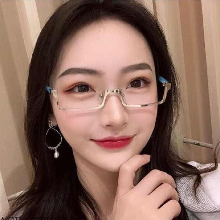 Women's Cool Half Frame Glasses Square Metal Eyewear No Lenses Fashion Unisex Stylish Personality Eyeglasses Frames