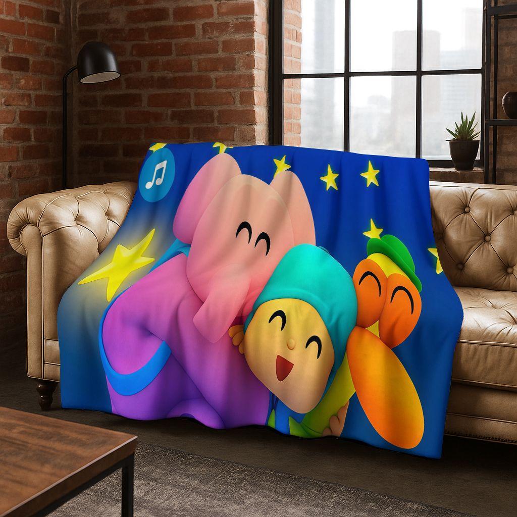 

3D P-Pocoyo Elly Pato Cartoon Flannel Blanket Soft Warm Throw Blanket for Bed Bedroom Room Living Room Travel Picnic Kid Gift 75x90cm