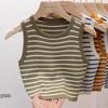 Women's Striped Sleeveless Camisole - Summer Knit Ice Silk Top