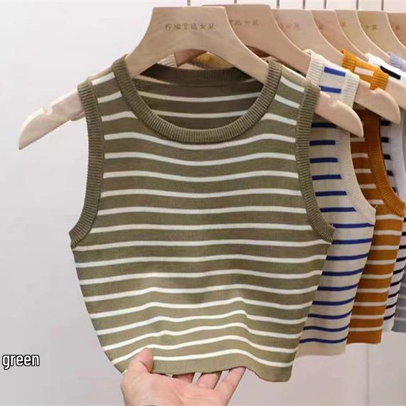 Women's Striped Sleeveless Camisole - Summer Knit Ice Silk Top