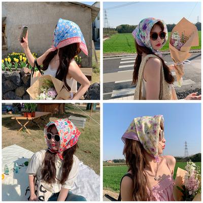 Triangular Head Scarf French Hair Bandana Tie Knotted Headscarf Vintage Headband Bohemian Floral Head Kerchief for Women
