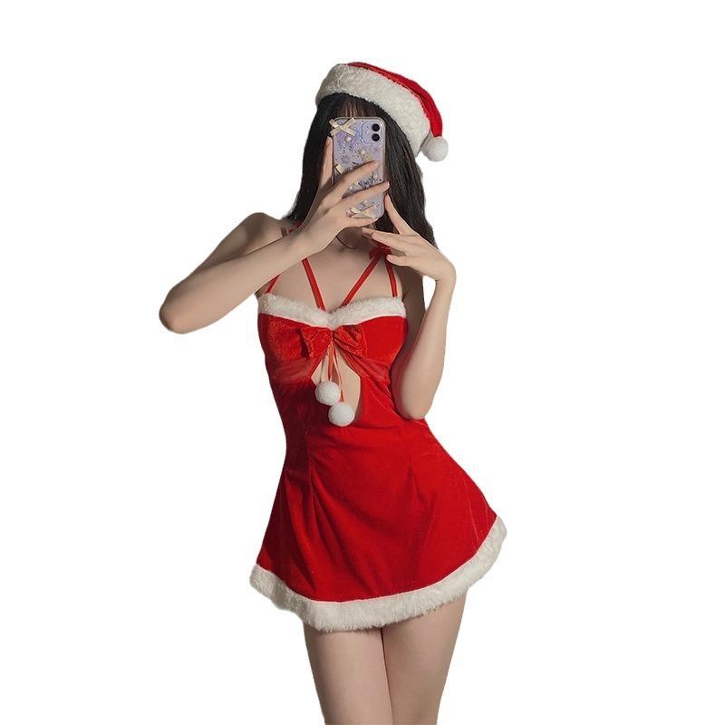 Sexy lingerie cute plush Christmas suit hollowed-out suspenders sexy breast uniform temptation
