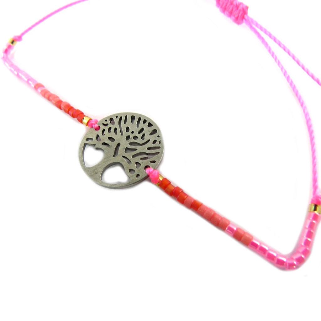 Les Trésors De Lily [P5075] - Ethnic Steel Bracelet 'Tree of Life' Pink - 15 Mm