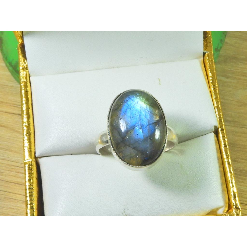Oval Labradorite Ring US-9 Solid 925 Sterling Silver Chunky Gemstone Ring MK-40