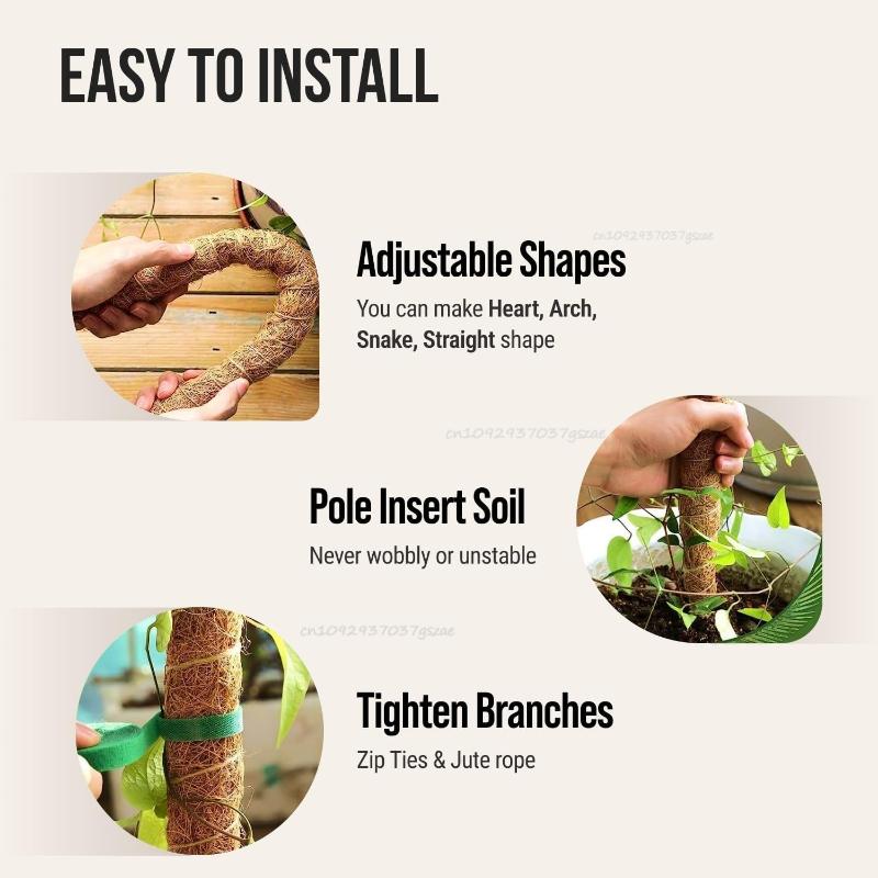 60-120CM Bendable Moss Pole for Plants Coconut Palm Fiber Monstera Plant Support Handmade Coco Climbing DIY Garden Accessories