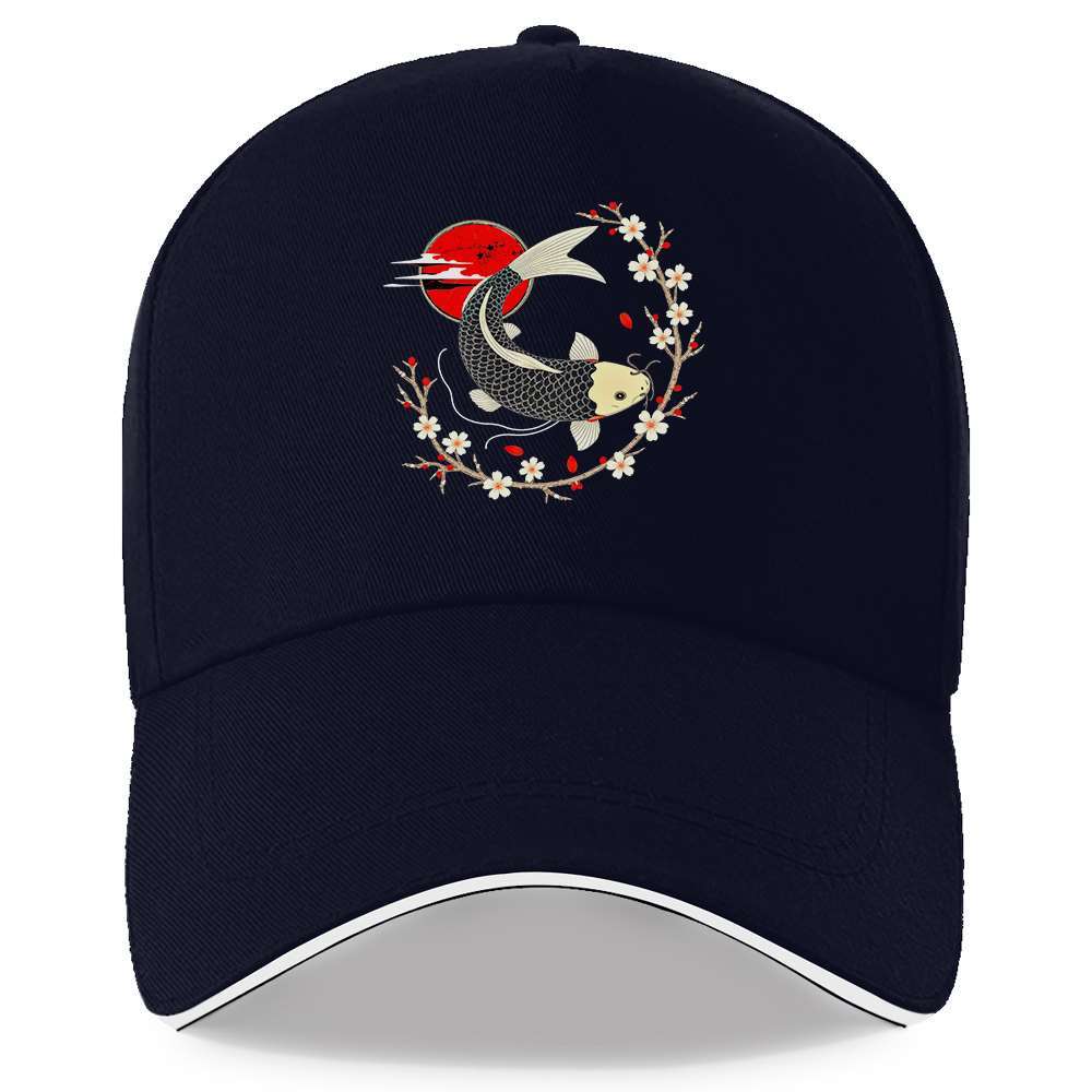 Koi Fish Cherry Blossom Baseball Cap Adjustable Lightweight Polyester Outdoor Sports Cap