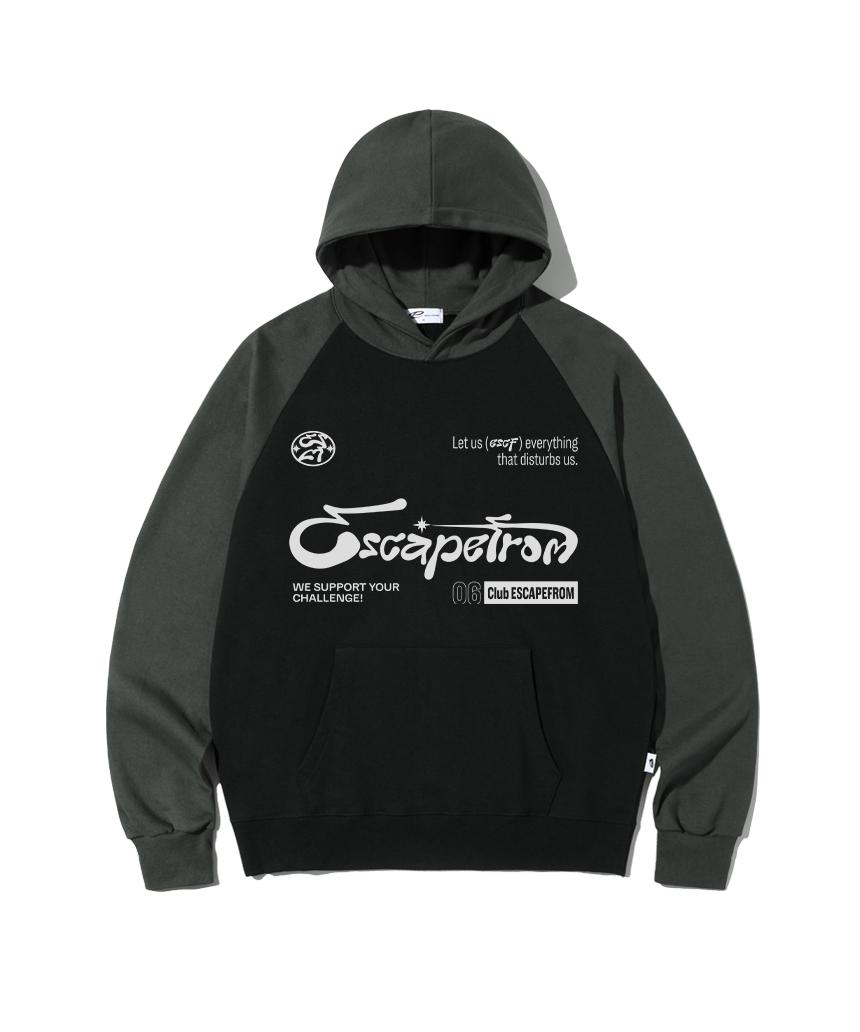 Escape From Challenge Symbol Print Raglan Color Block Hoodie [3 Colors] Black/M