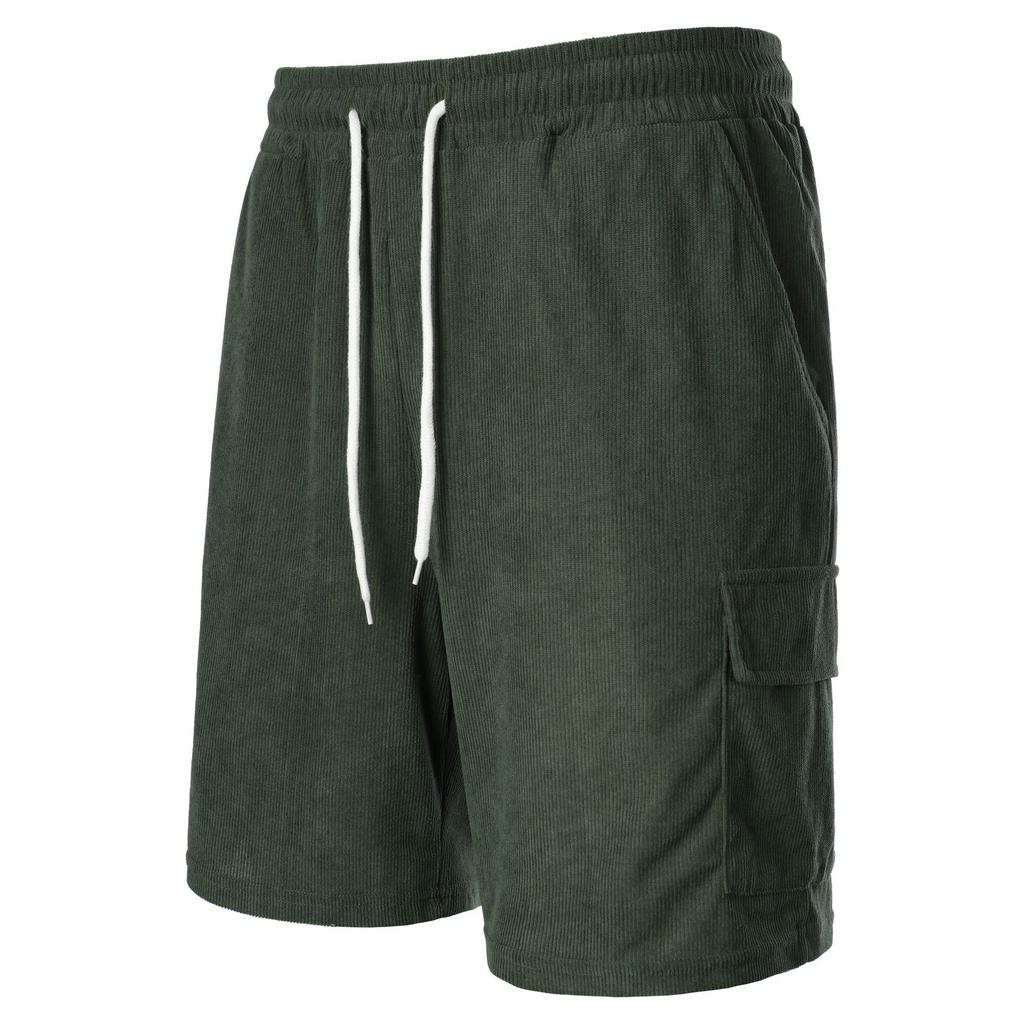 Summer Solid Color Lace Up Sports Five Quarter Shorts Men's Multi Pocket Shorts Casual Pants