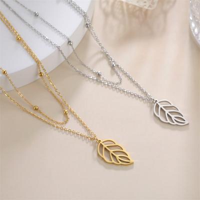Cazador Leaf Pendant Double Chain Necklaces for Women Fashion Stainless Steel Necklaces Jewelry 2026 Birthday Gift New Wholesale
