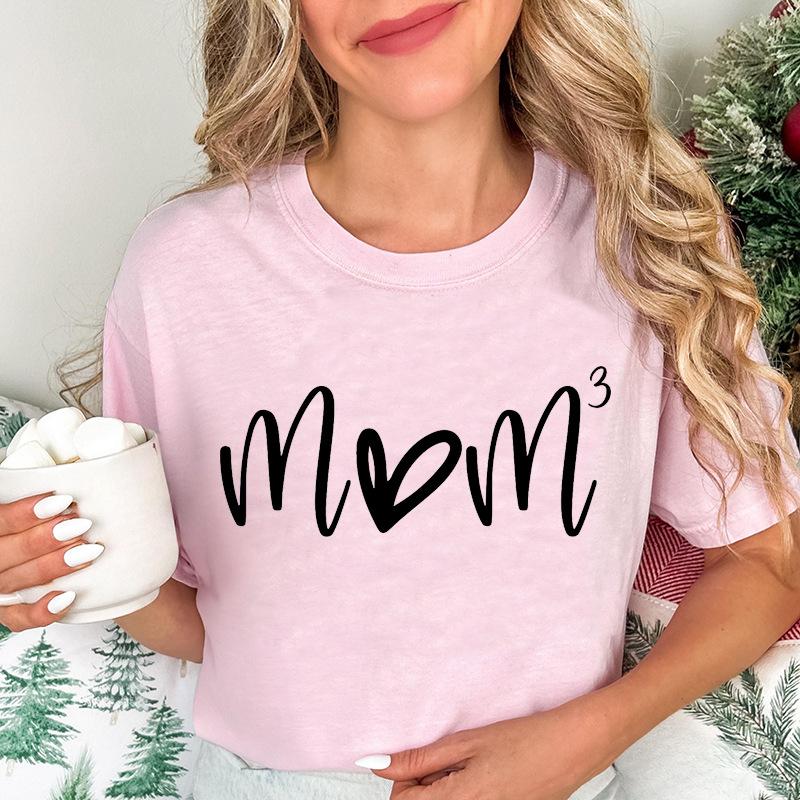 Womens Fashion TShirts Mom of Three Print Tshirts Summer Casual Loose Tops Mom To The Power Creative Personalized Tshirts