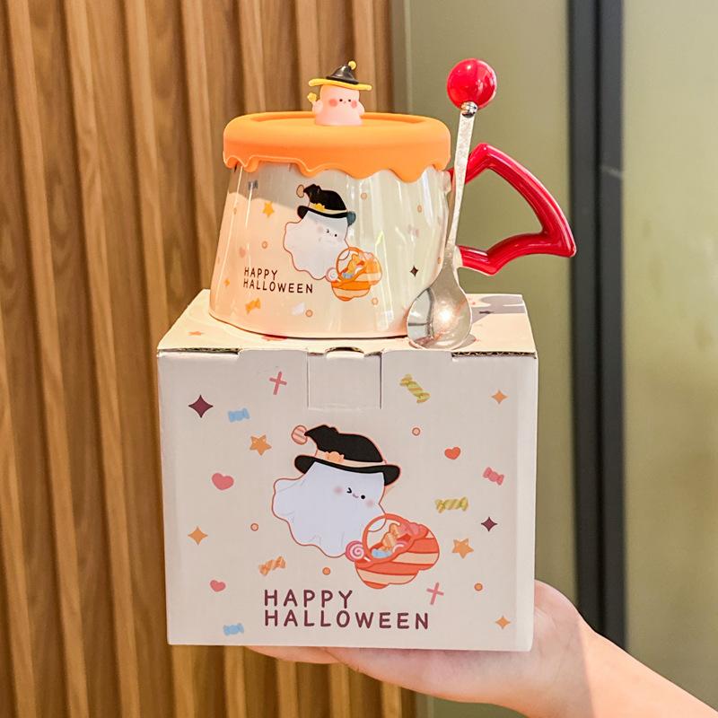 Kreative niedliche Gespenst Keramiktasse mit Deckel Haushalt Trinkbecher Paar Kaffeetasse für Mädchen Geburtstagsgeschenk