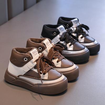 Winter Children's Sneakers for Boy Patchwork Leather Girls Basketball Shoes Fashion Versatile Kids Causal Platform Cotton Shoes