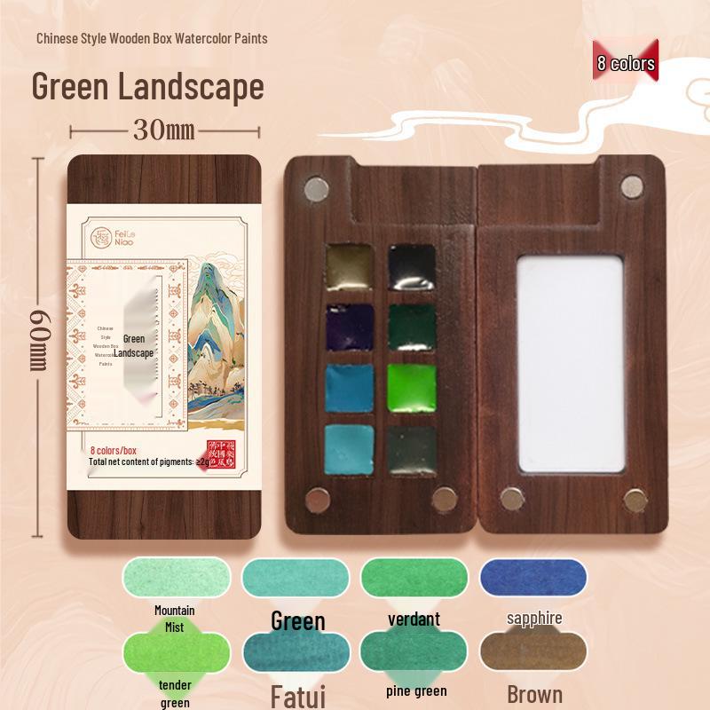 Feile Bird 32K Watercolor Sketchbook 300g, Pine Green, Cat & Camellia Scenery