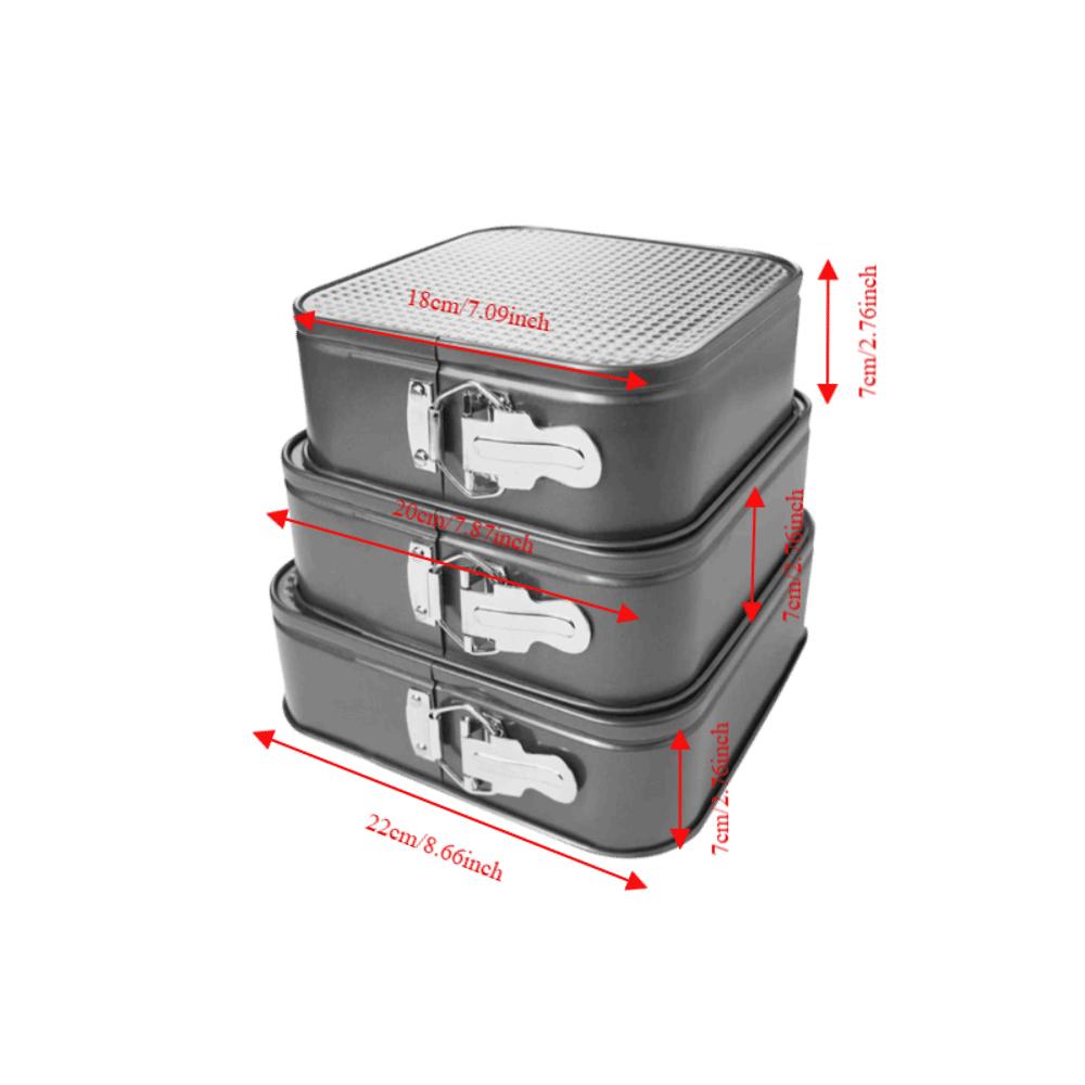 3pcs Carbon Steel Springform Cake Pan Quadrate Non-Stick Cheesecake Pan Snap Button Rolled Edge Springform Pan Set