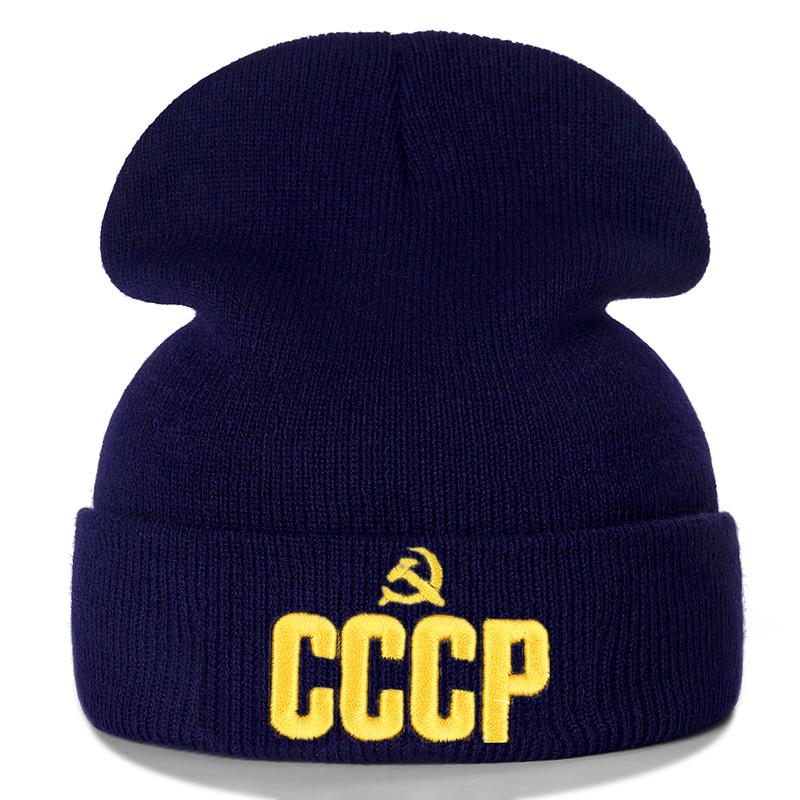 Russian CCCP Embroidery Cotton Casual Beanies for Unisex Women Knitted Winter Hat Solid Color Hip-hop Skullies Hat Unisex Cap