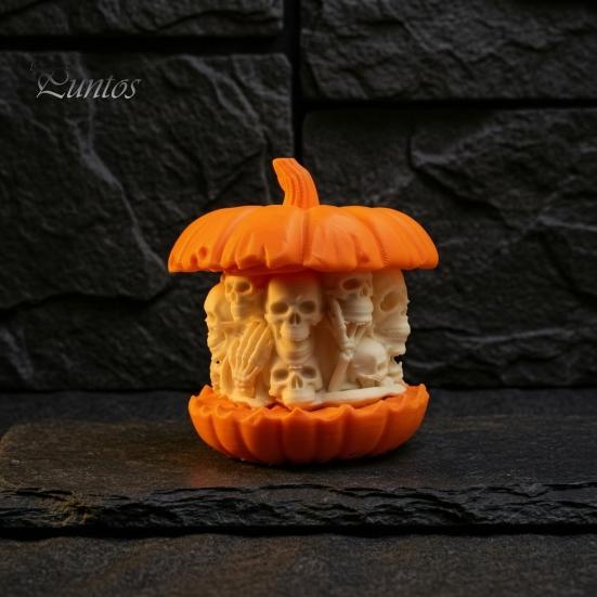 Caving Skull Pumpkin Ornament 3D Printed Figurine, Gothic Skeleton Statue, Statue Creepy for Home Office Holiday Party Spooky Sculpture