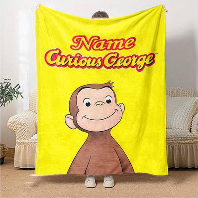 Custom Name Curious George Theme Printed Blanket - Perfect for Couch, Bed, Travel & Outdoor Use | Machine Washable, Cozy & Durable.