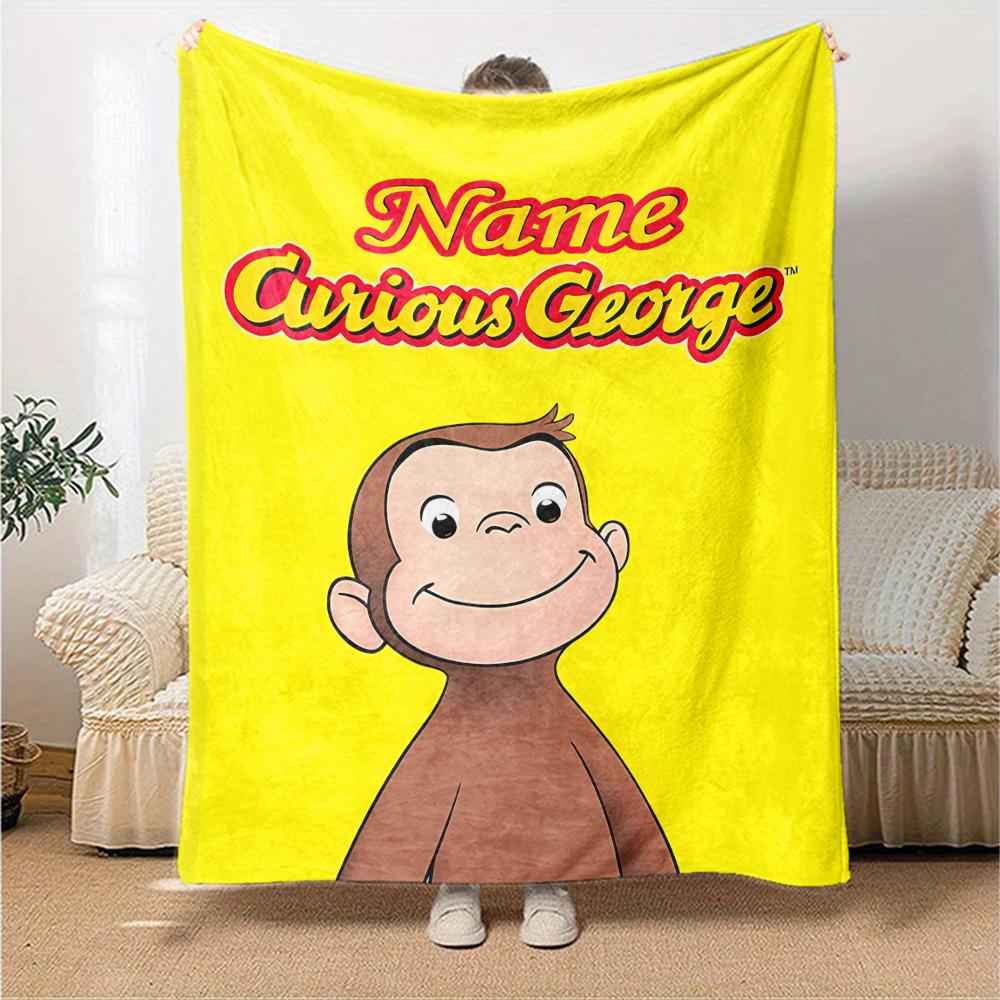 Custom Name Curious George Theme Printed Blanket - Perfect for Couch, Bed, Travel & Outdoor Use | Machine Washable, Cozy & Durable.