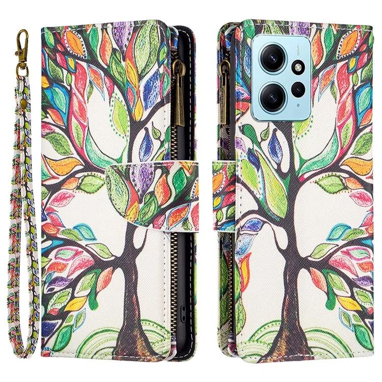 

Для Xiaomi Redmi Note 12 4G BF03 кожаный чехол для телефона на молнии с карманом и рисунком бумажник-подставка