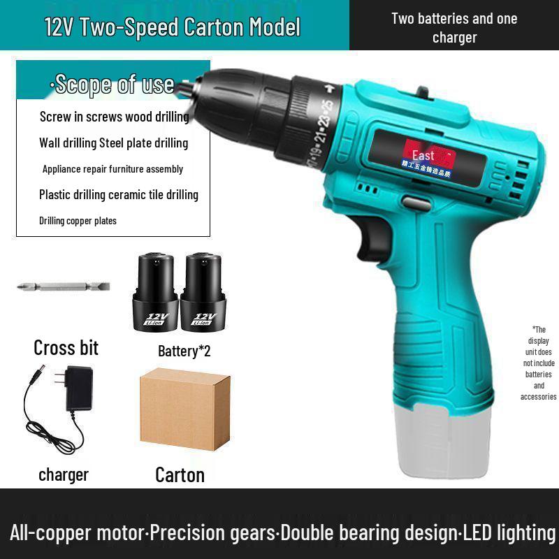 Model Electric Rechargeable Hand Drill: Multifunctional Lithium Battery Impact Screwdriver.