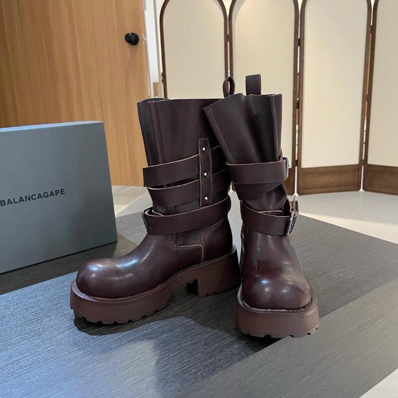 Niche design thick-soled medium-tube locomotive boots heightening Martin boots women's non-slip double buckle single boots