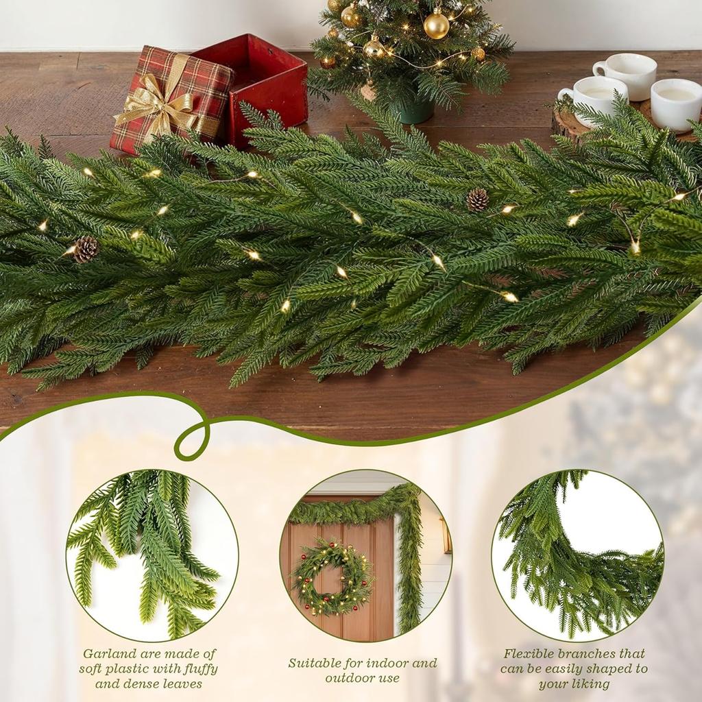 1.8m & 2.7m Artificial Garland with Plastic Vines for Christmas Home Decor