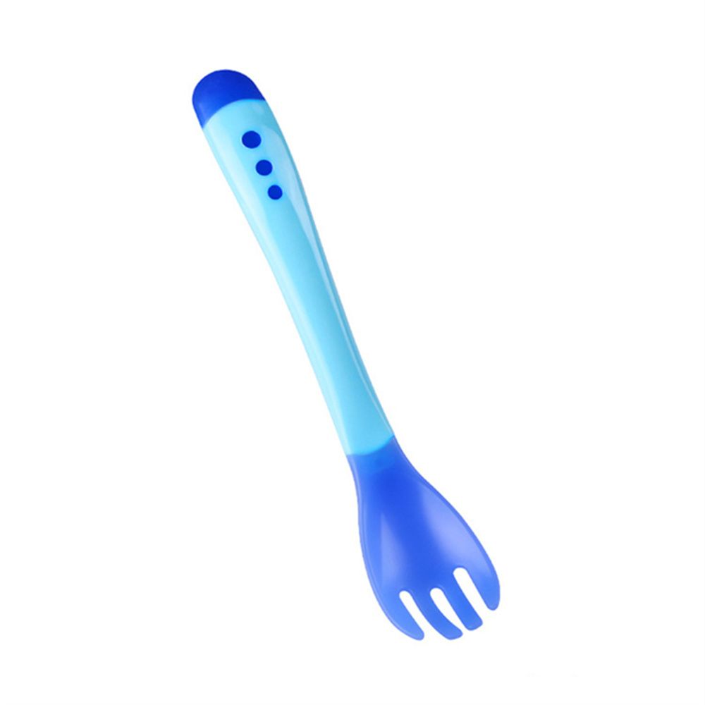Candy Color Soft Food Feeding Infant Silicone Spoon Toddler Flatware Fork Temperature Sensing Spoon
