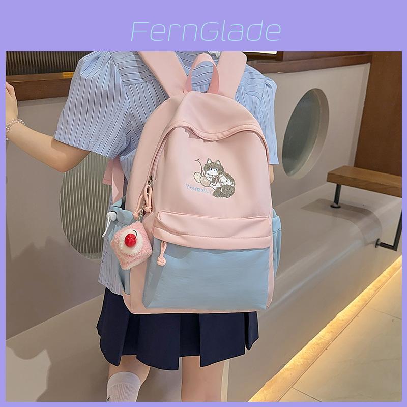 Squirrel Embroidery Cartoon Animal Small Fresh Kids Backpack With Geometric Pattern For Daily Use