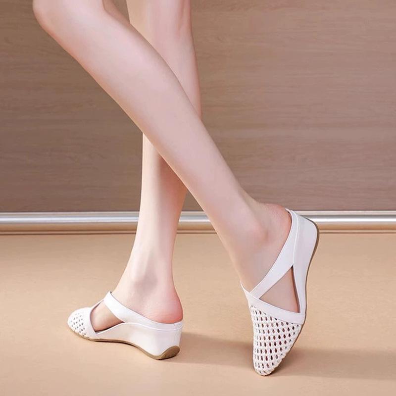 Hollow slope heel versatile soft bottom slippers women's 2025 new spring and summer women's outer wear slippers bag head slippers half drag
