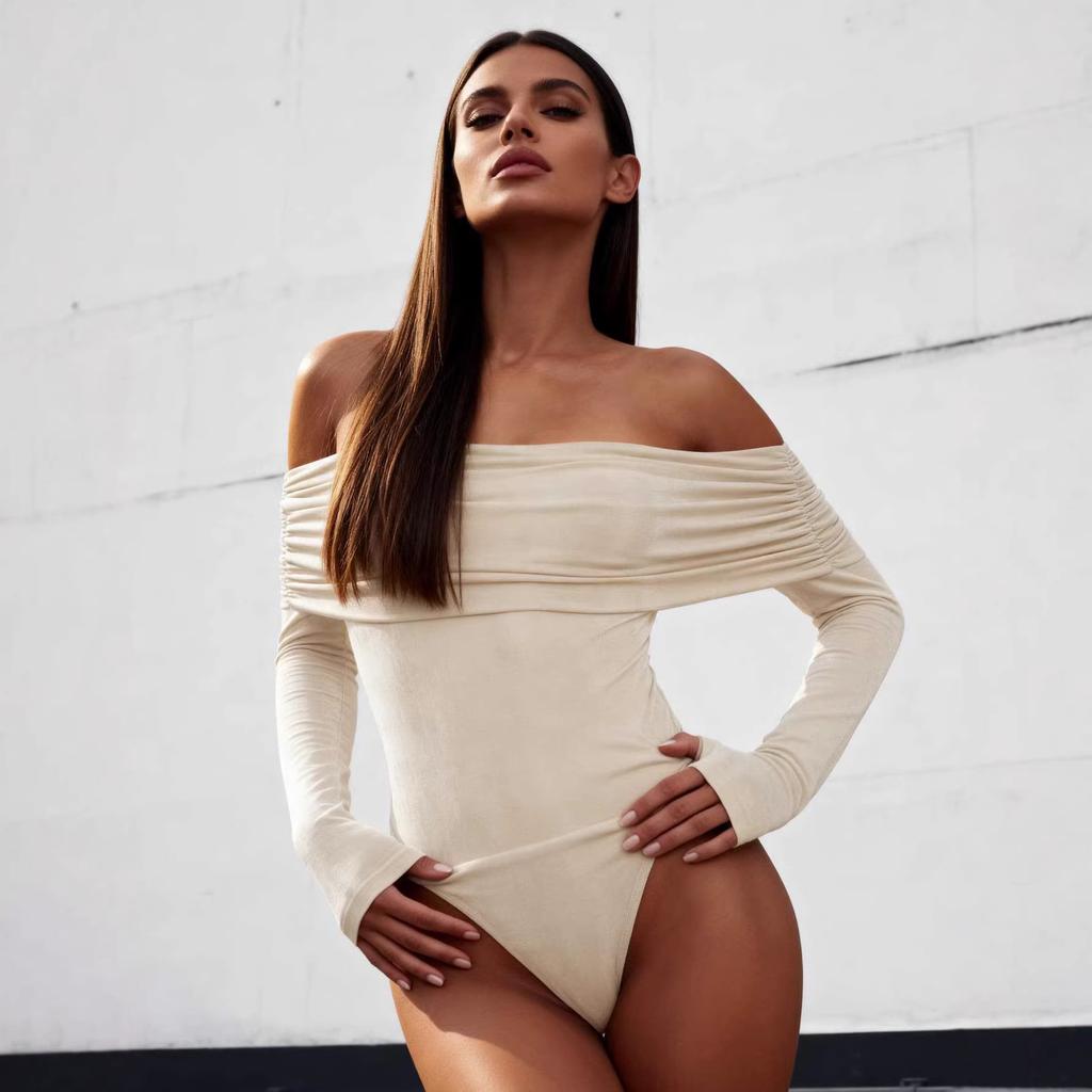 Amazon's explosive one-word shoulder jumpsuit, European and American sexy slim-fitting long-sleeved jumpsuit, the source is directly from the