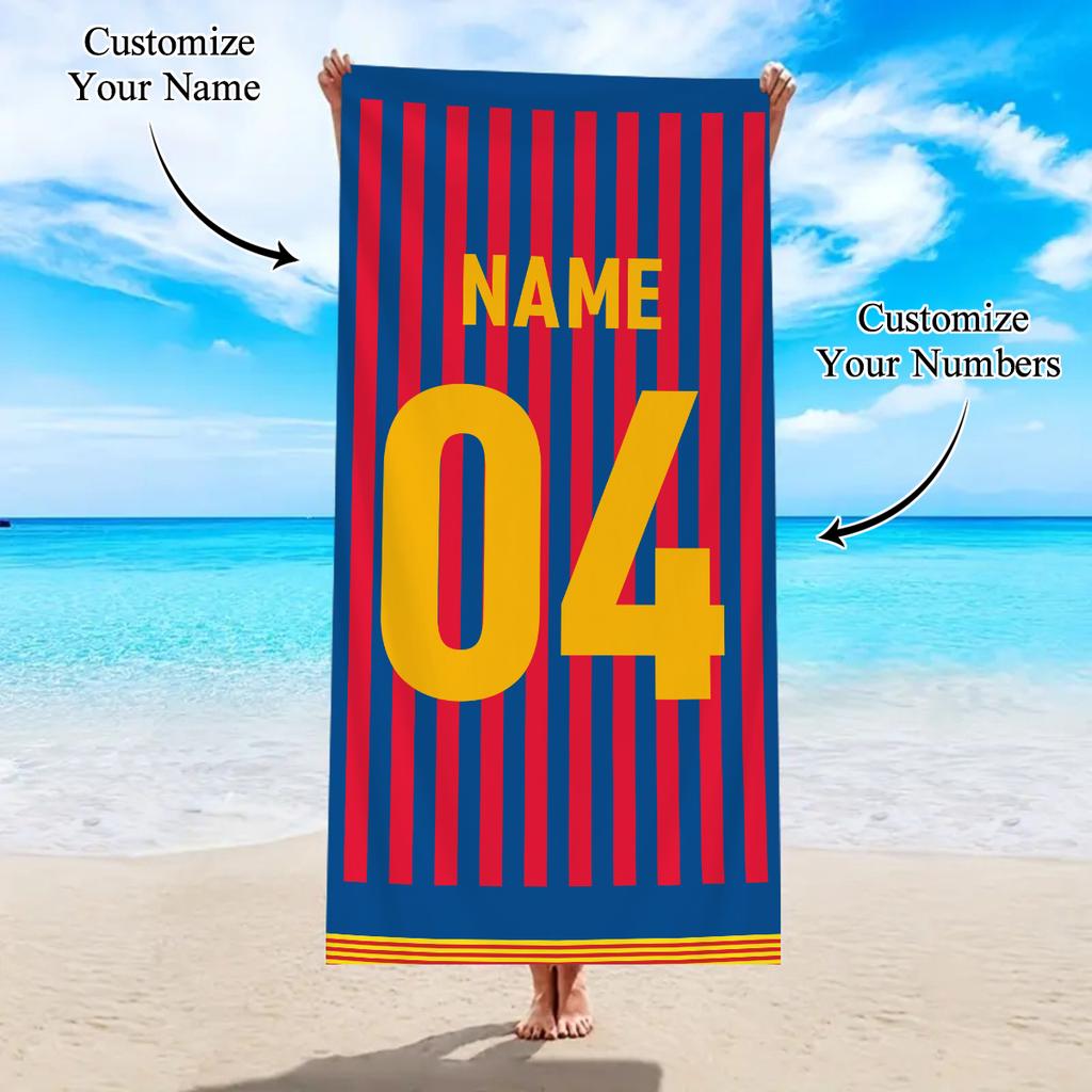 1 Stück Personalisierbares Strandtuch mit individuellem Logo und Fußball-Elementen, Teamlogo, Spieler-ID, Foto-Personalisierung Strandtuch