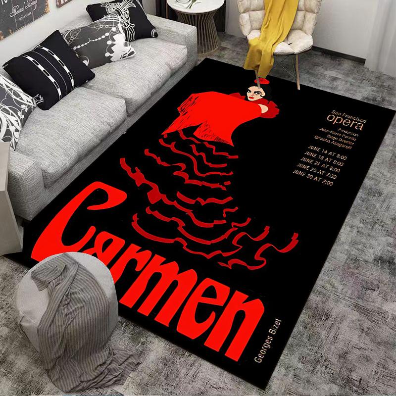 Carmen Opera Poster Flamenco Dancer Red Dress Black San Francisco Art novelty floor mat rug for office studio entryway decor