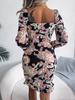 Women's New High Waisted Sexy Dress In Autumn  Long Sleeved Short Skirts  Printing Temperament Bag Hip Dress