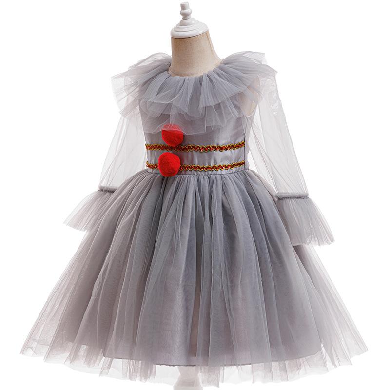 Kids Joker Cosplay Costume Horror Puff Sleeve Tulle Collar Pants Halloween Christmas