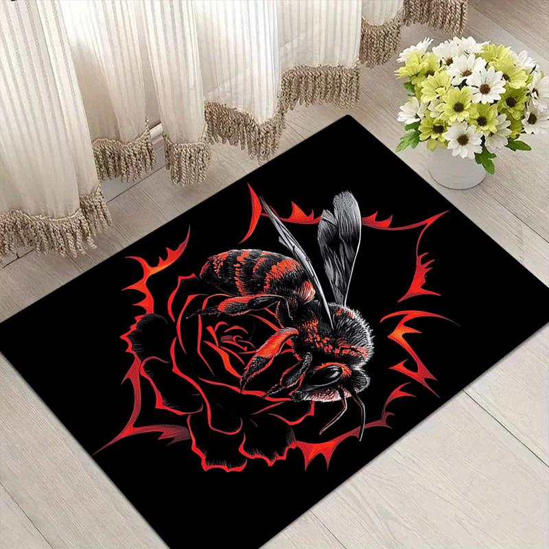 

1pc Bee Rose Print, Design Area Rug - Soft, Anti-Slip, and Durable Gaming Room Decor for Bedroom, Living Room 60cm by 90cm