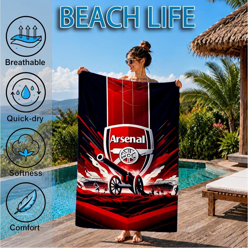 Arsenal Football Club Crest Printed Microfiber Beach Towel, Soft And Absorbent, Quick-Dry, Ideal for Summer Travel, Beach Essential, Swimming Pool