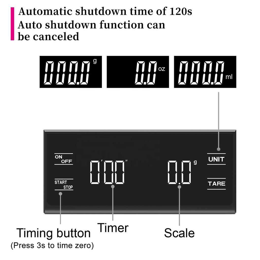 Electronic Coffee Scale Timer Brew Artisanal Java Pour Slow Drip French Press Multifunction Kitchen Food Scale Grams oz High