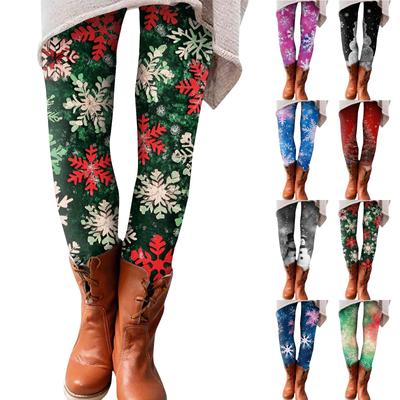 Women's Pants Christmas Printed Stretchy Soft Bottoms Casual Home Sleeping Pants