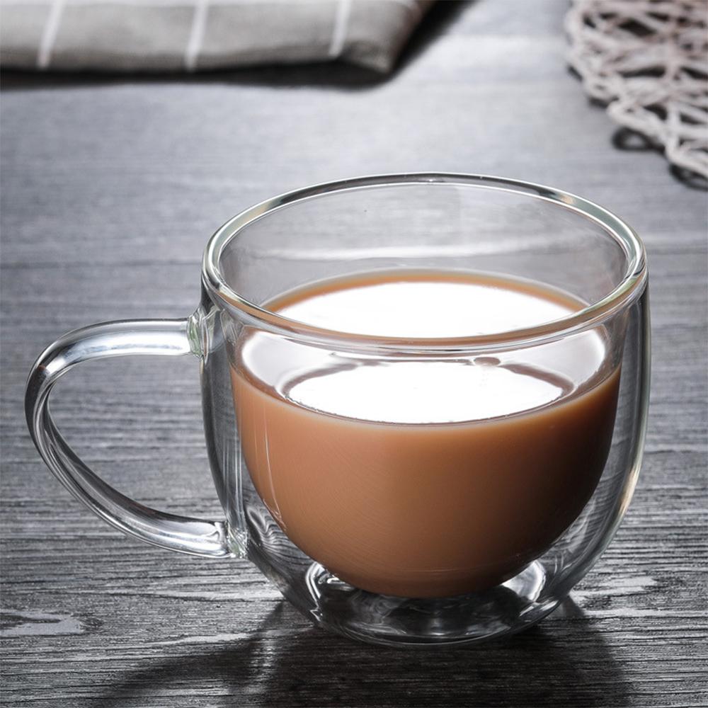 Double Wall Glass Coffee Mugs with Handle, 4.5oz Clear Insulated Glass Espresso Cups for Hot and Cold