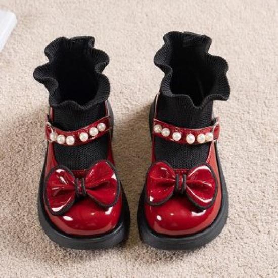 New Children's Princess Sock Boots Spring and Autumn Toddler Baby Sock Shoes Girls' Bowknot Pearl Sock Boots