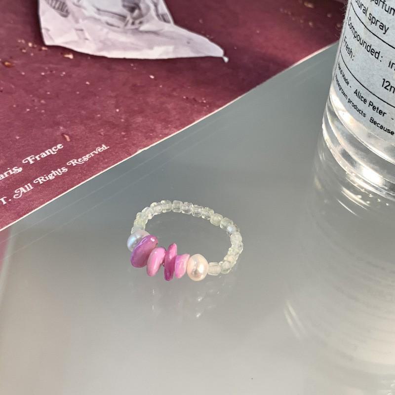 Vintage Tourmaline Pearl Ring for Women, Non-Fading, Unique Design, Index Finger Ring with Colorful Beads and Broken Silver.