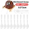 500-100pcs Dessert Scoop PS Hard Plastic Disposable Sundae Scoop Trial Scoops for Banquet Restaurant Kitchens Flatware Supplies